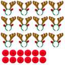 12 Pcs Christmas Reindeer Antlers Headband Bulk with 12 Pcs Red Noses, Brown Reindeer Antlers Hairbands for Christmas Party Supplies, Deer Headband for Family, Office, Party Photo Booth Props