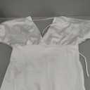 Satin V Neck Puffy Sleeves Silk Midi Dresses Empire Waist Elegant Tie Back Formal Cocktail Dress for Women Wedding Guest, Medium