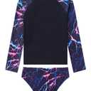Tziharora Girls Swimsuit Size 6-7 Years Old Black Lightning Print Two Piece Long Sleeve Rash Guard Bathing Suits (Black, S)