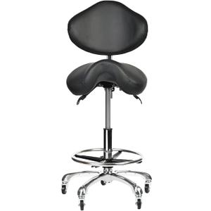 Saddle Stool Rolling Chair Tall with Backrest Foot Rest Hydraulic Swivel Adjustable Height Ergonomic Tilt Thick Seat with Casters for Dental Hygienist Eyelash Technician Hairstylist Black