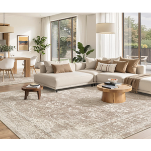 Madane 8x10 Area Rugs for Living Room, Machine Washable Vintage Rug with Non-Slip Backing, Soft Floral Print Large Throw Rugs, Thin Carpet for Bedroom Dining Room Farmhouse (8 x 10, Brown/Sand)