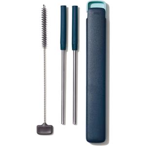 OXO Good Grips 4-Piece Reusable Extendable Straw Set, Blue/Green, 10.5 inches