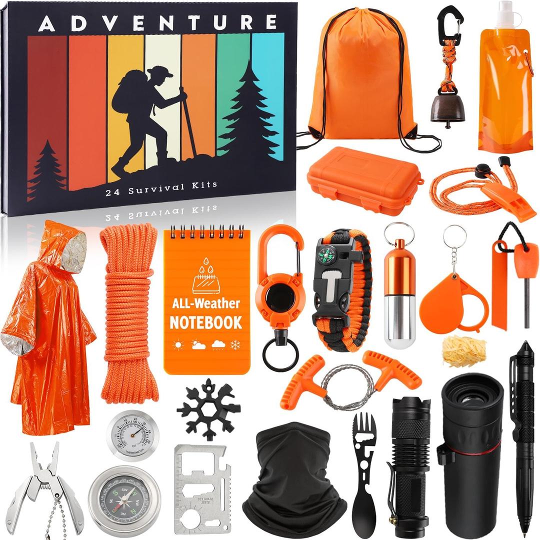 Survival Kit Advent Calendar 2025 - Adventure Gift Box for Adult Men Teen Boys - 24 Days Christmas Countdown Calendar Surprise Gifts for Outdoor Enthusiasts
