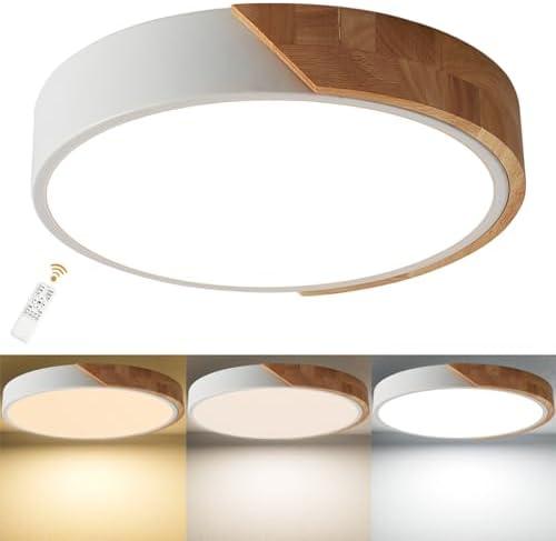 LuFun Flush Mount Ceiling Light, Ceiling Light Fixture Minimalist Wood 30W, Dimmable 3000K/4000K/6500K with Remote, 15.7 inch Modern Light Fixture Ceiling for Kitchen Bedroom Hallway Living Room