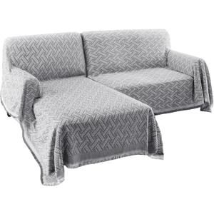 Turquoize Sectional Couch Covers L Shape Couch Cover Sectional Sofa Cover Washable 2 Pieces Blanket for Sectional Sofa Feature Geometrical Woven Jacquard Fabric (Chaise/2 Seats, Grey/White)