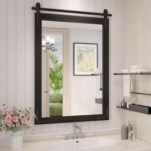 Farmhouse Bathroom Mirror, 24x36 Inch Black Vanity Mirror for Wall, Wood Framed Rustic Mirror Rectangular Wall Decor Mirrors for Entryway Living Room Bedroom (24"L x 36"W)