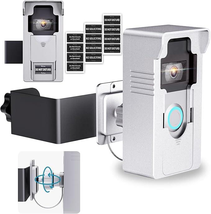 Anti-Theft Doorbell Mount with Ring Blink: Adjustable Angle Wireless Camera Holder No Drill for Apartment Door - Video Wired Mounting Bracket for Brick Concrete Wall Renter Friendly Home House Silver