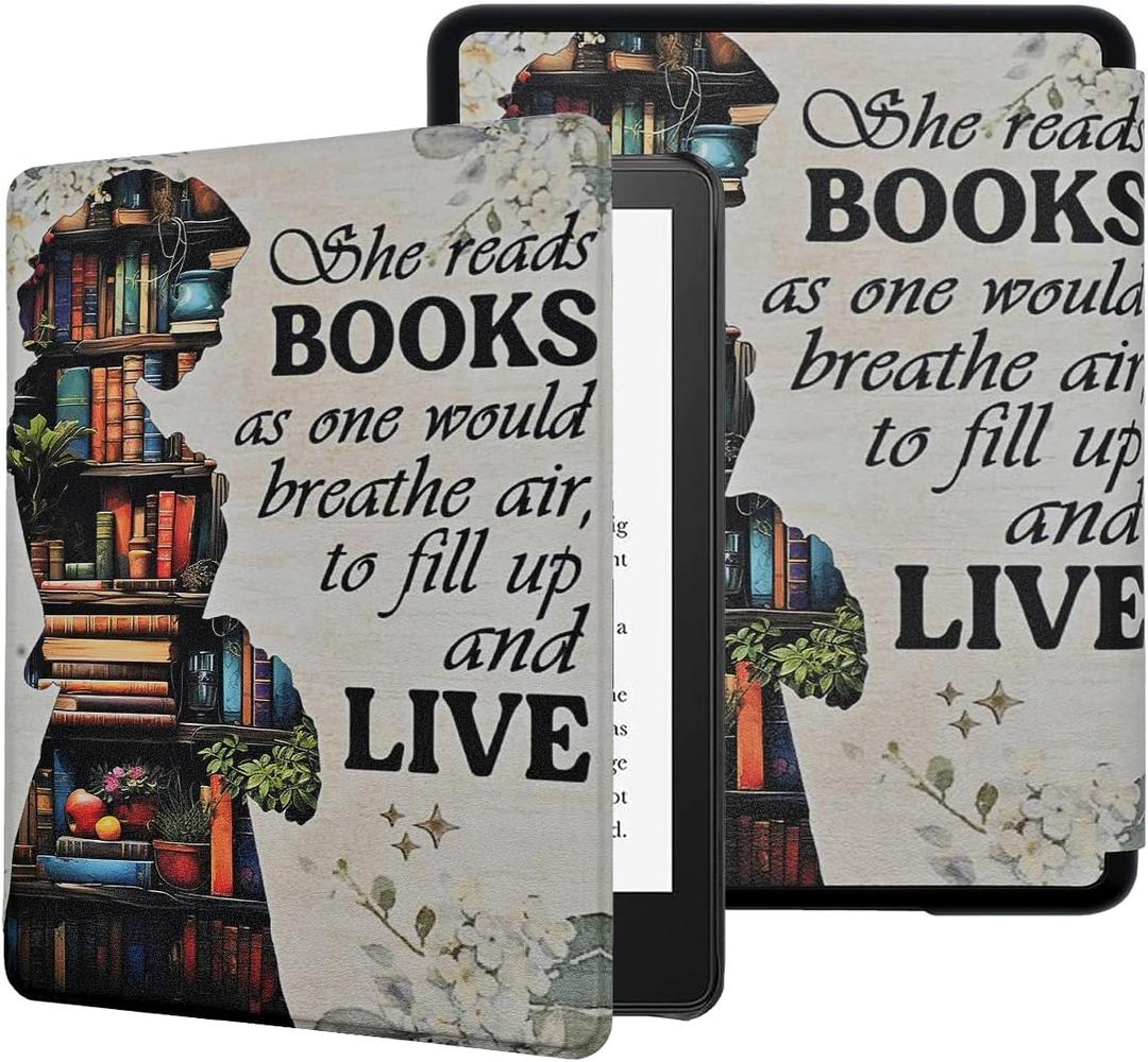Case for 6" All-New Kindle (11th Generation-2022/2024 Release), Book Lovers Reading Premium PU Leather Folio Cover Backshell with Auto Wake/Sleep