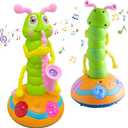 Dancing Caterpillar Saxophone Music Toy, Children's Electric Caterpillar Wriggle Baby Sensory Musical Toys for Kids Easter Day with LED Lights 1PCS Pink