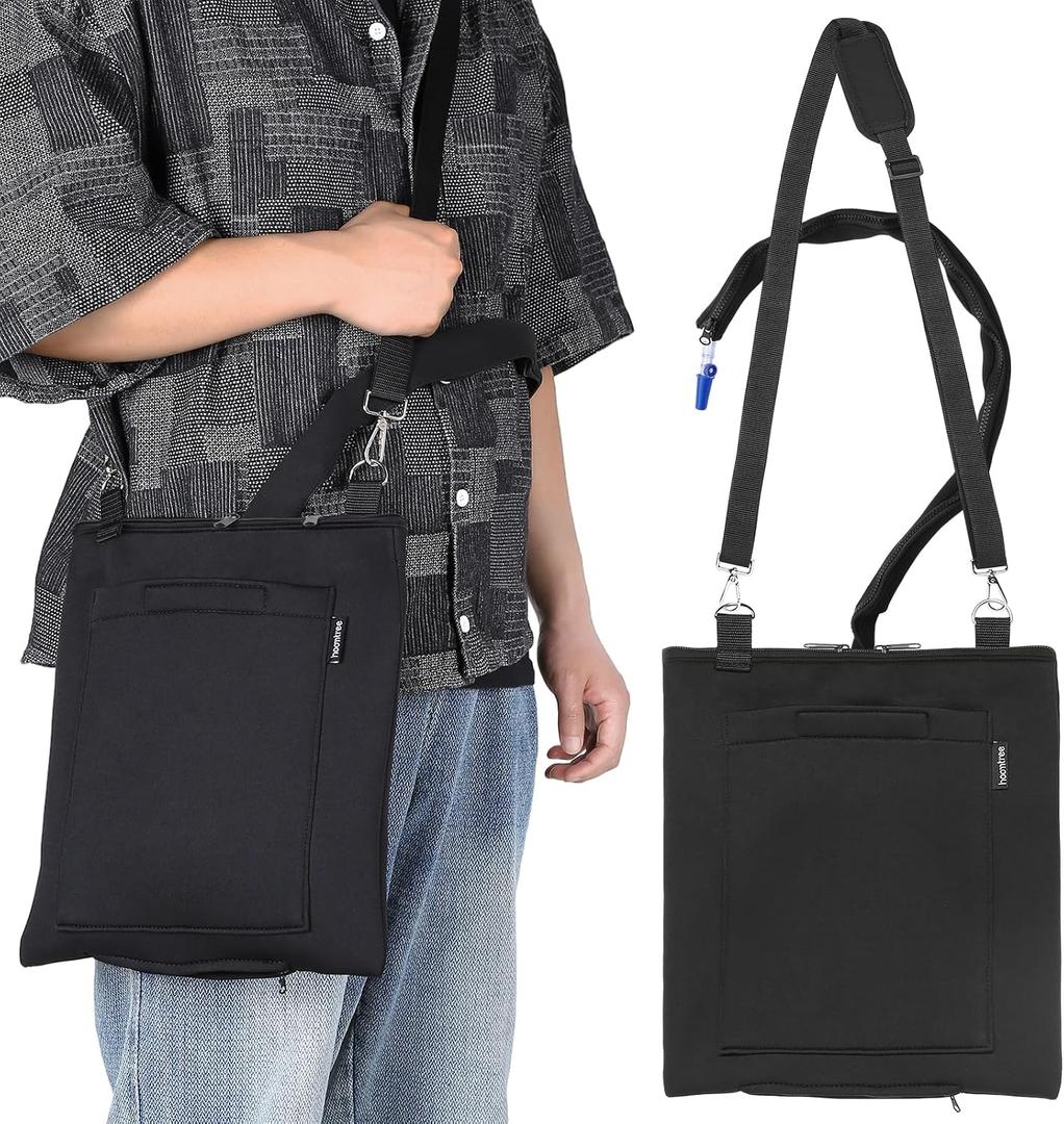 Urine Drainage Bag Holder, Catheter Bag Covers with Zipper Pipe Sleeve & Adjustable Strap, Soft Diving Fabric, Easy Access, Secure & Discreet for Urostomy & Foley Catheter Users-Black