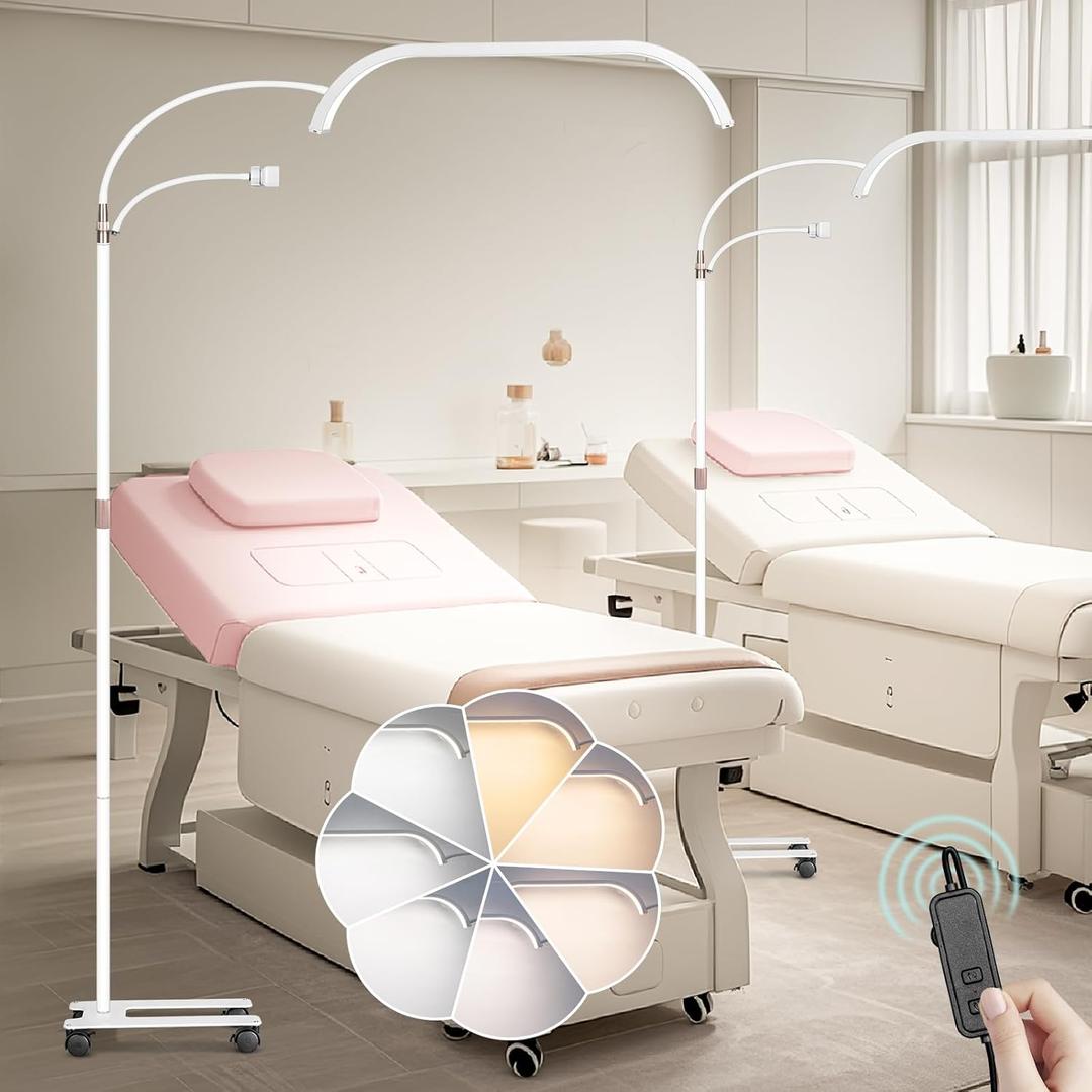 HITTI Large Estheticians Light, Flexible Gooseneck Lash for Eyelash Tech, LED Half Moon Light with Phone Holder, Stepless Dimming and 7 Color Modes Floor Lamp for Tattoo Artists Nail Craft Beauty