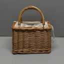 QTMY Bow Rattan Woven Bag Straw Bags Top Handle Wicker Baskets Handbags Boho Style Beach Bag Flower Basket