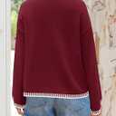 ZESICA Women's Oversized Long Sleeve Sweaters Fall Crewneck Color Block Loose Ribbed Knit Pullover Tops (Red, L)