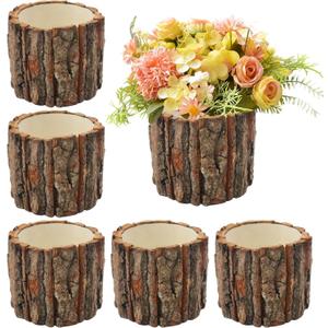 6pcs Wood Vases Rustic Centerpiece,Vintage Wooden Planter Pots for Centerpieces Woodland Party Wedding Table Living Room Shelf Decor