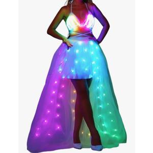 Women Tulle Tutu Skirts,LED Light Up Long High Low Ruffles L