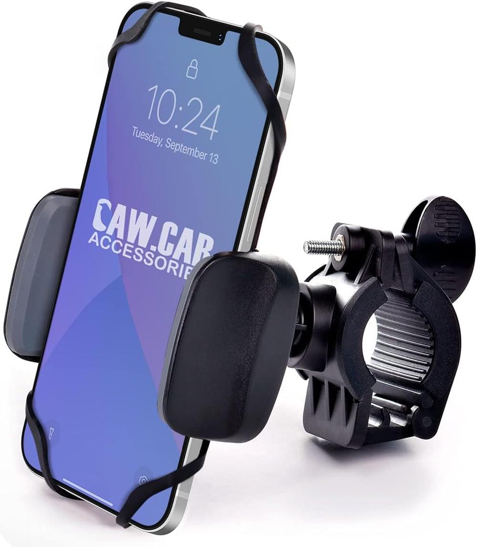 Metal Bike & Motorcycle Phone Mount for Any Smartphone (iPhone 16 Pro Max/e, Galaxy S25). Unbreakable Handlebar Cell Phone Holder for Bike, Scooter, Bicycle Phone Mount, x10 to Safeness & Comfort