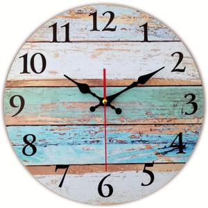 Grazing 12 Inch Beach Decorative Wall Clocks Silent Battery Operated,Nautical Coastal Farmhouse Wooden Clock for Bathroom Kitchen Bedroom Pool Cottage Living Room