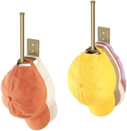 Durmmur 2 Pack Hat Racks for Baseball Caps, Stainless Steel Hat Organizer for Baseball Cap, Hat Holder Storage Organizer, Hat Hanger Strong Adhesive/Wall Drilled for Door, Bedroom, Closet(Gold 6 in)