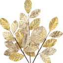Hollyone 23.6 Christmas Tree Picks and Sprays 3Pcs Champagne Artificial Magnolia Stems Magnolia Leaves Branches Fake Gold Leaf Floral for Vase DIY Xmas Tree Garland Wreath Centerpieces Wedding Decor