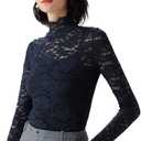 Women's Summer Floral Lace Top Sexy Long Sleeve Mock Neck Casual Shirt Going Out Blouse, Medium, Royal Blue & Without Cami