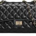 Quilted Crossbody Bag for Women Trendy Ladies Shoulder Bag PU Leather Cross Body Purses Satchel HandBag with Chain Strap (Black)