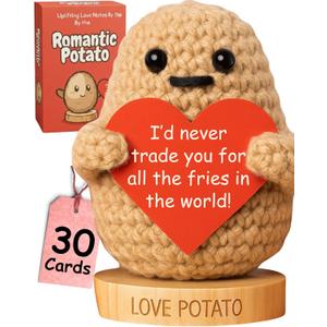 Gift for Him and Her - Handmade Crochet Potato with 30 Fun & Romantic Signs | Cute Present for Birthday, Valentines Day, Anniversary, Gifts for Girlfriend, Boyfriend, Wife, Husband | Anniversary Cards