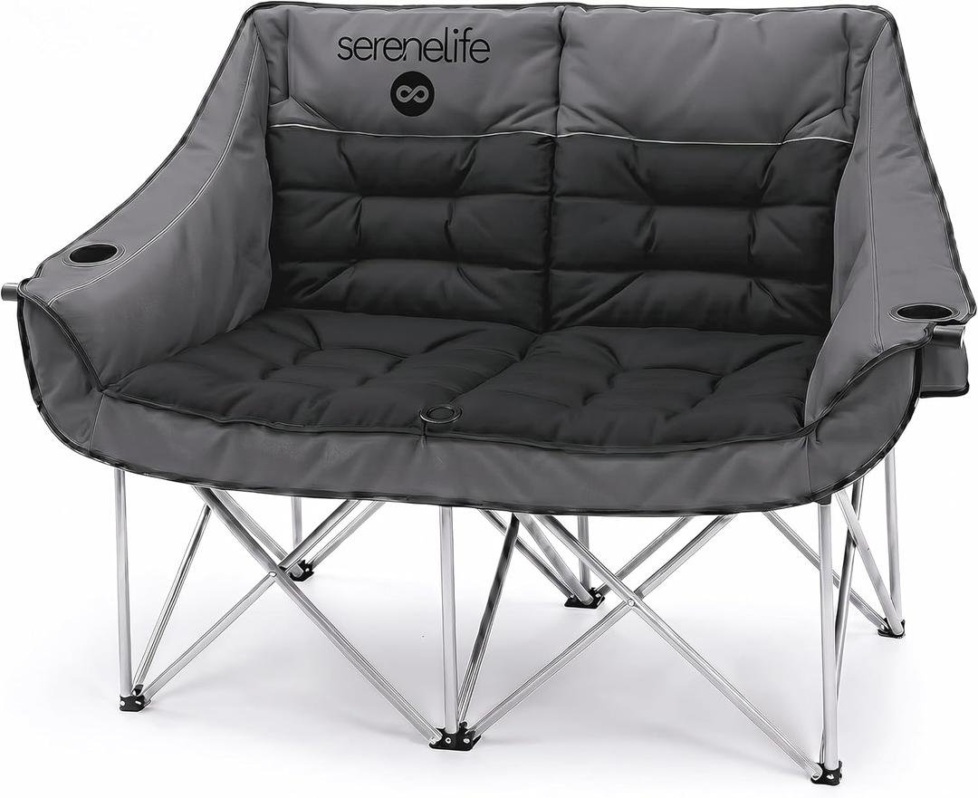 Camping Loveseat for Couples, Friends & Families, Double Camping Chair, Foldable Two Person Camping Chair for Campfire Nights, Tailgating Fun, Beach Escapes, RV Road Trips & Cozy Backyard Comfort, 56.7" x 23.2" x 36.6" inches