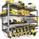 YYR Large Power Tool Organizer Wall Mount, Heavy Duty Metal Cordless Drill Storage Rack with Battery Charging Station Shelf, Utility Racks for Garage Organization, 4 Layer 10 Drills Holder Extra Tall