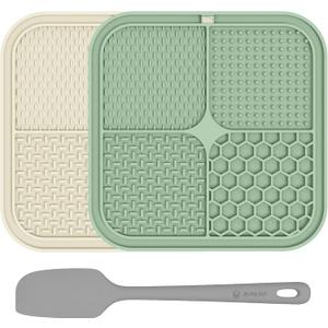2 Pack Lick Mat for Dogs,Cats,Upgraded 8.58.5 inches Licking Mats with Suction Cups,Slow Feeder Licking Pad for Anxiety Relief and Boredom Reducer,Suitable for Dog Training Set 6 (Green & Beige)