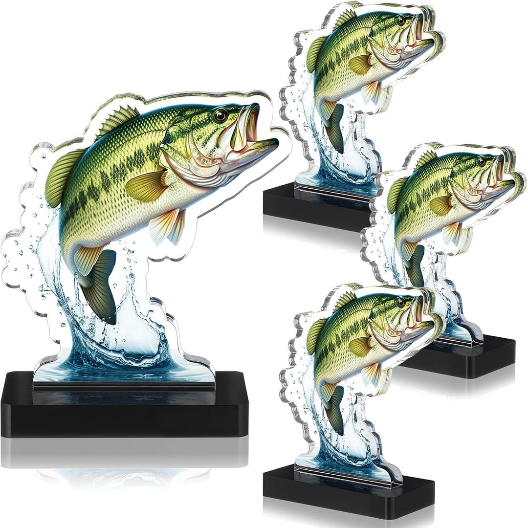 Weysat 4 Pcs Fishing Trophy Award for Ceremonies Tournaments Competitions Acrylic bass Fish Trophy Prizes Reward for Adults Fishermen Gifts