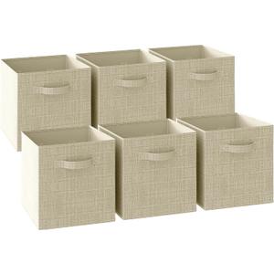 Fabric Storage Cubes for Cube Organizer - 6 Pack Heavy Duty Beige Storage Bins - 13 Inch Cube Storage Bin, Use As A Clothes Storage Box In Closet, Baskets For Shelves or Cubbies Storage bins
