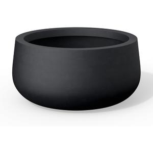 Kante 11.8 Inch-Dia Round Concrete Bonsai Planter with Drainage Hole, Large Plant Pot for Indoor Outdoor Plants, Suitable for Patio, Garden, Home, Black