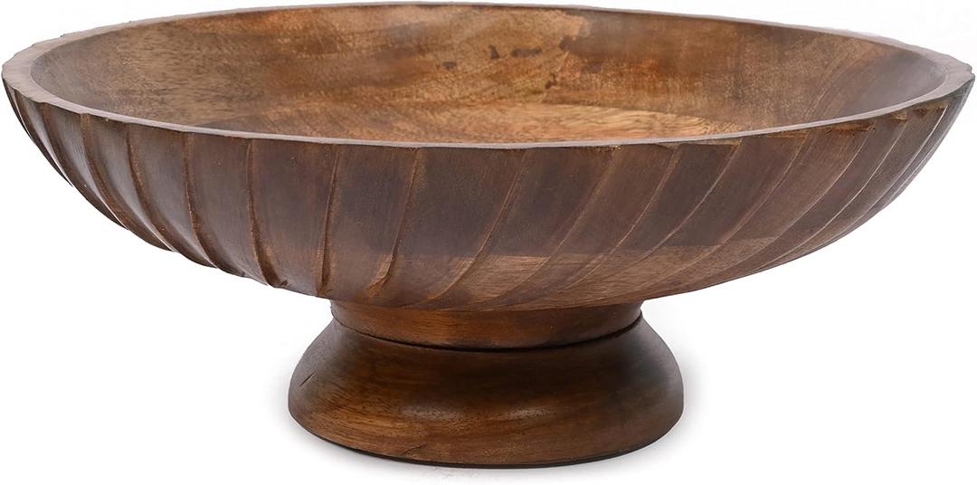EDHAS Mango Wood Decorative Wooden Bowl Hand Carved Home Decor for Dining Table Center, Living Room, Kitchen Decor (12" x 12' x 4.75")