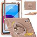 BRAECN Ripple Case for iPad (A16) 11th/10th Generation 11''/10.9'' 2025/2022,4 Layers Military-Grade Full Body Protection,Screen Protector,360 Rotating Handle, Kickstand,Shoulder Strap,Kids-Friendly (Latte)