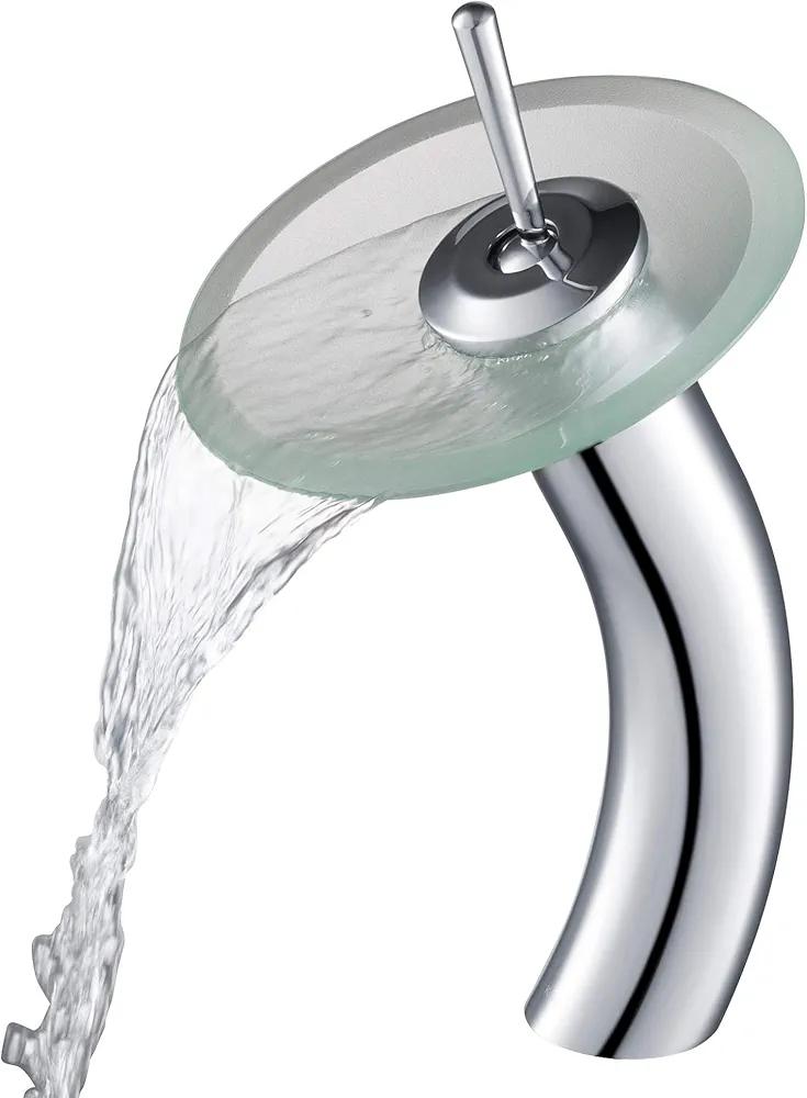 KRAUS Tall Waterfall Bathroom Faucet for Vessel Sink with Frosted Glass Disk, Chrome KGW-1700CH-FR