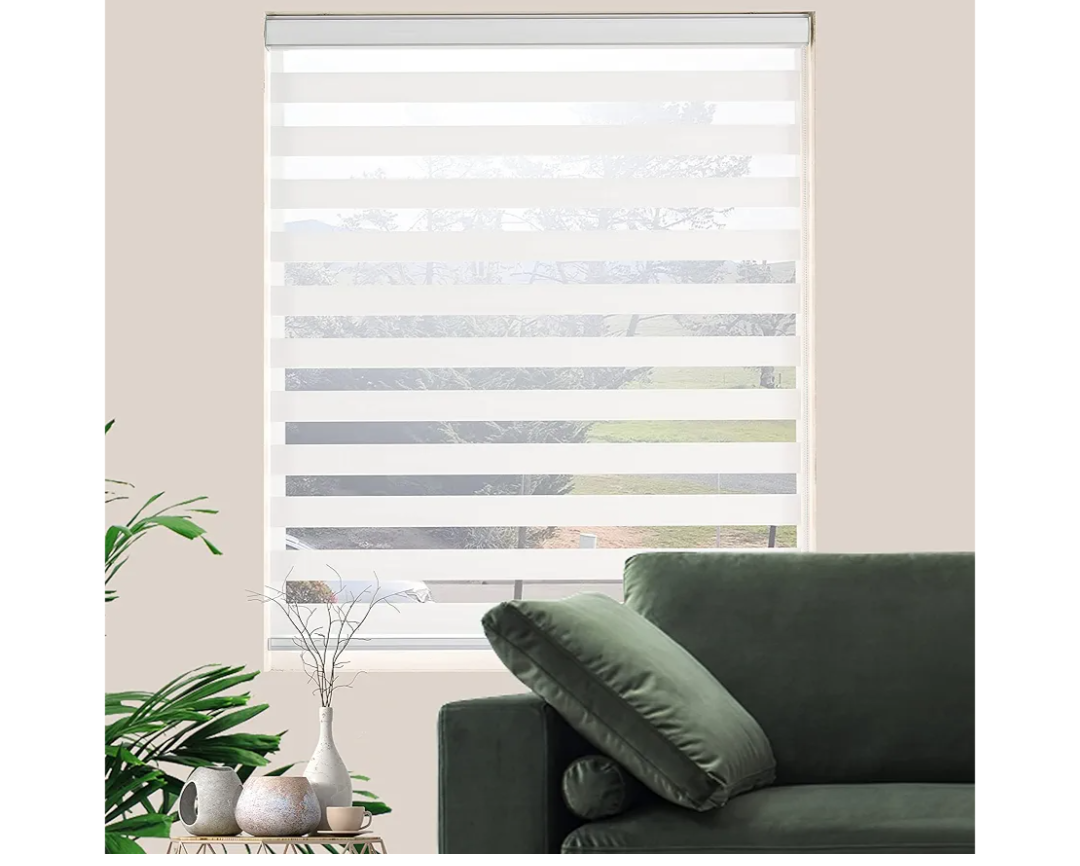Zebra Roller Shades, Dual Layer Roll Up Blind for Living Room, Semi Sheer Shades Window Privacy Light Control for Day and Night, (Maximum Height 72inch, White Color, Width 34 inch)