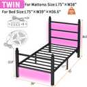 CLIBFENG Twin Bed Frame with Headboard and Footboard,Steel Slats Support-LED Bed Frame with USB Charging Station,Mattress Foundation-Under Bed Storage,No Box Spring Needed,Noise Free,Black, Size: Twin, 75"L x 54"W x 35.5"H