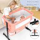 Semphis 3 in 1 Bassinet Bedside Sleeper, Baby Bassinets Bedside Sleeper with Wheels, Breathable Mesh, Adjustable Height, Storage Basket, Easy Assemble & Folding (Pink), Crib