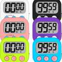 Lasubst Digital Kitchen Timers for Cooking, Magnetic Classroom Timers for Teachers Kids, Back to School Supplies Bulk (6 Pack, Black White Pink Purple Blue Green)