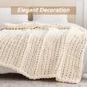 Negwoo Chunky Knit Throw Blanket, 50''*60'' Knitted Throw Chenille Yarn for Bed Couch, Handmade Cream Crochet Big Thick Blanket, Machine Washable Cute Comfy Blanket for Home Decor