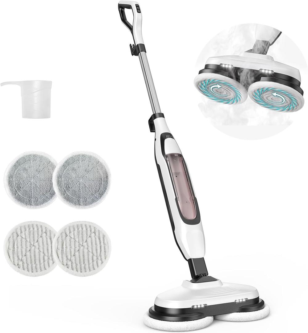 OLIXIS Steam Mop, All-in-One Scrubbing Steam Mops for Floor Cleaning with Rotating Pads, Floor Steamer with 2 LED Lights, 4 Cleaning Modes, Swivel Steering, 16.4 FT Cord, Safe for Hardwood and Tile