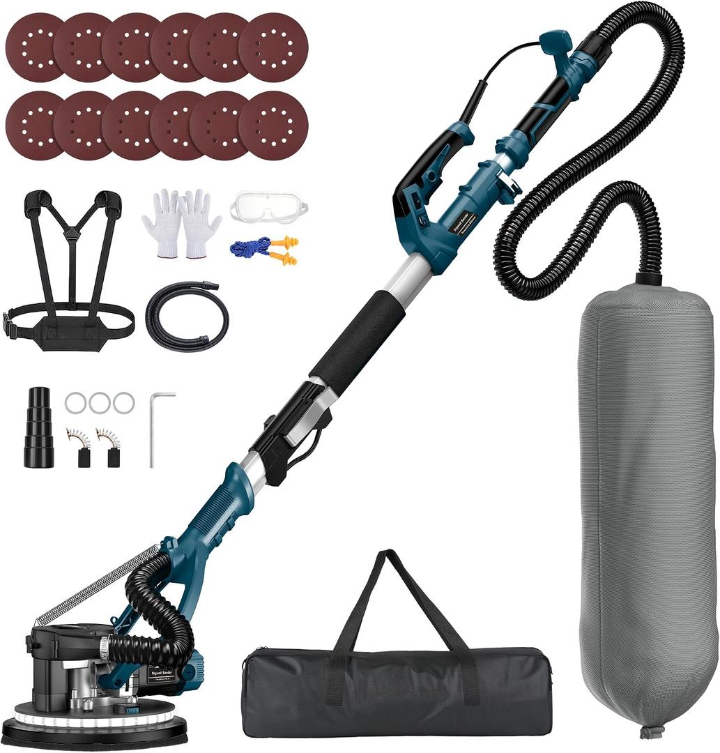 Drywall Sander (Dark Blue)
880W Motor, 1000-2100 RPM, Up to 99% Dust Collection, 4.4-5.5 ft Telescopic Pole, Foldable Design, 360° Head, LED Light