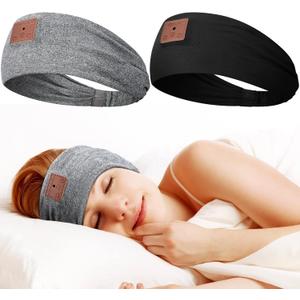 2 Pieces Sleep Music Headphones Bluetooth-Compatible Wireless Sleeping Calling Headband with Speakers Wireless Headphones for Side Sleeping Jogging Yoga Workout Unisex Gift, Black and Gray