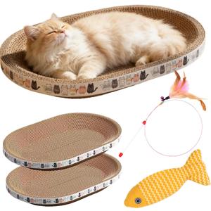 Spindro 2 Pack Extra Large Cat Scratcher Cardboard, Oval Scratcher Bed Cat Scratch Bowl, Scratching Lounge Couch Round Shaped Nest for Indoor Cats Furniture Protector