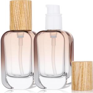 Segbeauty 1oz Empty Glass Lotion Dispenser with Pump, 2pcs Mini Refillable Travel Pump Bottles for Lotions, 30ml Travel Liquid Containers for Oils, Gray Brown Small Travel Size Containers for Creams