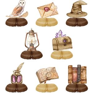 Magical Wizard Birthday Decorations 8Pcs Magic School Witch Wizard Honeycomb Centerpieces Vintage Castle Owl Table Topper Decor for Magical Baby Shower Party Supplies