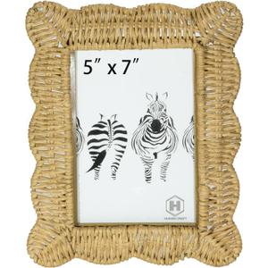 Woven Wicker Picture Frame, 5 x 7 inches with Zebra Design, Rattan Photo Frame with Bohe Style for Tabletop Display (5X7)