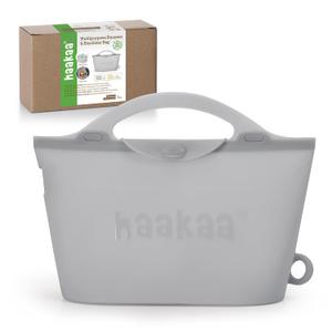 Haakaa Silicone Microwave Steamer & Steriliser Bag, 2000ml Large Capacity Reusable Steaming Bags for Baby Bottles/Breast Pump/Accessories/Pacifiers/Teethers, Great for Home and On-The-Go, Grey/1PC