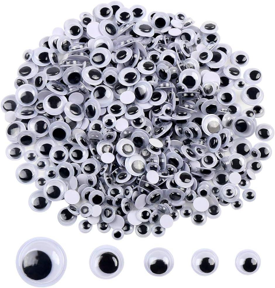DECORA 500 Pieces 6mm -12mm Black Wiggle Googly Eyes with Self-Adhesive for Crafts Decorations