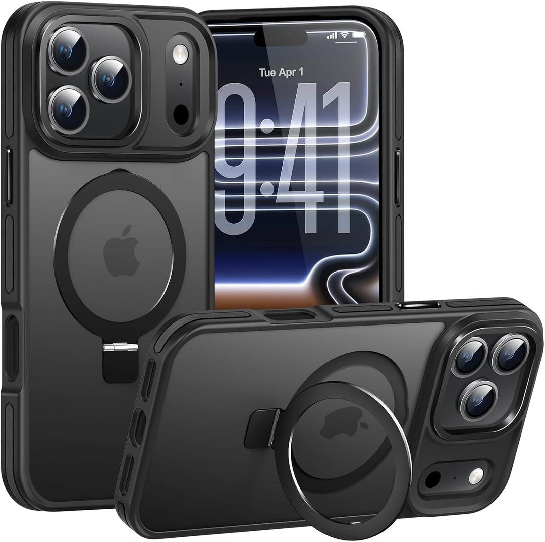 Magnetic Stand Case for iPhone 17 Pro Max, 2-in-1 Magnetic Stand Case & Protective Cover, Military Drop Tested, Anti-Fingerprint Matte Finish for Hands-Free at Work, Home and Travel, Black